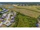 This aerial view showcases a residential neighborhood near a green space with ponds at 1821 16Th E Ave, Bradenton, FL 34208