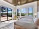 Spacious main bedroom with water views, wood-paneled ceiling, and sliding glass doors to the outdoors at 18826 Ganton Ave, Lakewood Ranch, FL 34202