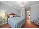 This bedroom features wood floors, light fixture and ensuite bath at 3405 54Th W Dr # 102, Bradenton, FL 34210