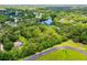Aerial view of a neighborhood with lush trees, a serene lake, and well-maintained homes at 4576 Cooper Rd, Sarasota, FL 34232