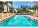 Inviting community pool with palm trees and plenty of seating for residents at 7203 Curtiss Ave # 3D, Sarasota, FL 34231
