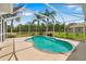 Screened-in pool featuring a tanning ledge, palm trees, and views of the yard at 9101 Yarberry St, Sarasota, FL 34240