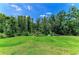Expansive backyard features lush green grass, mature trees, and well-maintained landscaping at 9734 Carnoustie Pl, Bradenton, FL 34211