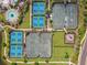 Aerial view of the community tennis courts and recreation area, surrounded by trees and landscaping at 10205 Saint Francis Ter, Palmetto, FL 34221