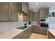 Well-equipped kitchen features modern appliances, white countertops and stylish cabinets with a view at 113 Maple Ave, Anna Maria, FL 34216
