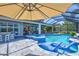 Inviting screened-in pool area with lounge chairs and a luxurious spa at 11913 Blue Hill Trl, Bradenton, FL 34211