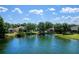 Backyard pond view lined with trees at 14230 Cattle Egret Pl, Lakewood Ranch, FL 34202