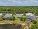 Overhead view of the property situated on a spacious lot with mature trees and a tranquil pond nearby at 16711 Rivers Reach Blvd, Parrish, FL 34219