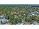 Wide aerial perspective showcasing a neighborhood with tree-lined streets, nearby park and tennis courts at 1742 9Th St, Sarasota, FL 34236