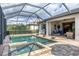 Screened-in pool with a spa, brick pavers, and an outdoor seating area for relaxing and entertaining at 18045 Polo Trail St, Bradenton, FL 34211