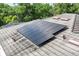 Roof view showcasing a set of solar panels atop a tiled roof, promoting energy efficiency at 18045 Polo Trail St, Bradenton, FL 34211