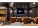 Luxurious home theater boasts comfortable seating, a large screen, and custom cabinetry at 19208 Ganton Ave, Lakewood Ranch, FL 34202