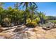 Inviting backyard featuring a stone patio, cozy fire pit, lush landscaping and rock waterfall feature at 356 Blackbird Ct, Bradenton, FL 34212