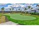 Beautiful community putting green for residents to practice their short game, lined with palm trees at 4975 Seafoam Trl, Bradenton, FL 34211
