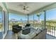 Screened balcony with outdoor seating offering peaceful waterfront views at 1918 Massachusetts Ave, Englewood, FL 34224