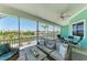 Relaxing screened-in patio featuring comfortable seating, a ceiling fan, and waterfront views, ideal for entertaining at 1918 Massachusetts Ave, Englewood, FL 34224