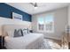 Beautiful main bedroom with blue accent wall, ceiling fan, and bright, natural light at 222 Willow Ave, Anna Maria, FL 34216