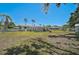 Backyard with a fire pit, palm trees, a pergola, and generous green space for relaxation and activities at 4420 101St W St, Bradenton, FL 34210