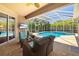 Inviting screened-in pool and spa area with ample seating, creating a perfect outdoor retreat with a television at 7804 Edmonston Cir, University Park, FL 34201