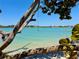 Backyard view of water with custom rope swing hanging from a mature tree and beautiful waterfront homes across the water at 807 Mohawk Rd, Venice, FL 34293