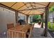 Covered outdoor patio with dining table, chairs, grill, and stylish decorations at 1052 32Nd St, Sarasota, FL 34234