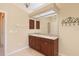 This bathroom offers a double sink vanity, a large mirror and traditional decor at 15518 29Th E St, Parrish, FL 34219