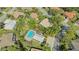 Aerial view of a single Gathering home with private pool, screened-in patio and lush landscaping at 2115 Timucua Trl, Nokomis, FL 34275