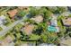 Aerial view of a charming single Gathering home surrounded by mature landscaping and lush greenery at 2115 Timucua Trl, Nokomis, FL 34275