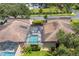 Aerial view showcasing a home with a screened-in pool, roof, and green landscaping at 3698 Glen Oaks Manor Dr, Sarasota, FL 34232