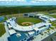 Aerial view of a modern baseball stadium with seating, a green field, and ample parking at 5115 Foxhall Rd, North Port, FL 34288