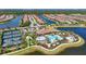 Community aerial view showcasing lush landscaping, resort-style pool, clubhouse, and tennis courts at 5388 Bartolomeo St, Sarasota, FL 34238