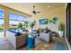 Inviting outdoor space with comfortable seating and a serene view of the backyard and pool at 5388 Bartolomeo St, Sarasota, FL 34238