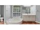 Bathroom featuring a garden tub, tile flooring, vanity and a large window at 6620 Saint James Xing, University Park, FL 34201