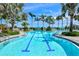 Resort-style pool with lap lanes surrounded by lush landscaping and palm trees at 10816 O Meara Way, Englewood, FL 34223