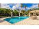 Gorgeous pool with crystal clear water, surrounded by lush greenery and lounge chairs at 1358 Cielo Ct, North Venice, FL 34275