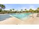 A spacious community pool with lounge chairs and palm trees, offering a refreshing escape in a tropical setting at 14309 Carolina Sky Pl, Lakewood Ranch, FL 34211