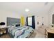 Comfortable bedroom with nautical theme, blue accents, and a sunny yellow door at 3090 6Th St, Sarasota, FL 34237