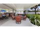 Inviting covered patio with dining area, hot tub, and fire pit seating, perfect for outdoor entertainment at 3889 Canopy Way, Sarasota, FL 34235