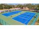 Well-maintained community tennis courts with vibrant blue surfaces surrounded by lush greenery at 4802 51St W St # 107, Bradenton, FL 34210