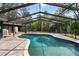 Backyard swimming pool with screened enclosure, patio, landscaping and mature trees offering privacy at 5282 Box Turtle Cir, Sarasota, FL 34232