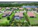 Aerial view of home's screened-in pool and backyard in lush community at 603 165Th E St, Bradenton, FL 34212