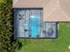 Aerial view of a screened-in pool and jacuzzi with outdoor seating at 603 165Th E St, Bradenton, FL 34212