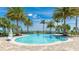A clear view of the community pool with palm trees and lakeside view at 801 Seascape Pl, Sarasota, FL 34240