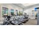 Modern gym with treadmills and large windows overlooking tropical landscape at 801 Seascape Pl, Sarasota, FL 34240