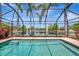 Beautiful pool in a screened enclosure offering serene water views and palm trees at 14315 Tree Swallow Way, Lakewood Ranch, FL 34202