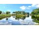 A beautiful pond reflecting the sky and palm trees adds to this stunning yard at 4861 Waterbridge Down, Sarasota, FL 34235