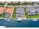 Beautiful aerial view of backyard pool, boat dock and canal with easy ocean access at 569 Mast Dr, Bradenton, FL 34208