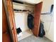 Open closet with upper shelving, rod storage, and a neutral carpet at 8508 43Rd W Ave, Bradenton, FL 34209