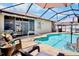 Cozy outdoor backyard area featuring a pool, patio furniture, and shade umbrellas at 9052 41St E St, Parrish, FL 34219