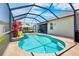 View of the screened pool with plants and various patio furniture at 9052 41St E St, Parrish, FL 34219